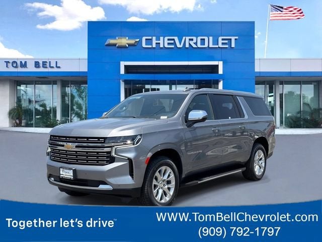 2022 Chevrolet Suburban Premier in Satin Steel Metallic — front three-quarter view