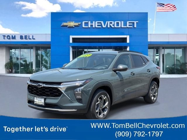 2025 Chevrolet Trax LT in Cypress Gray — front three-quarter view